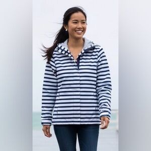 Helly Hansen Women's Striped Rain Jacket Windbreaker Hoodie White Navy Size M